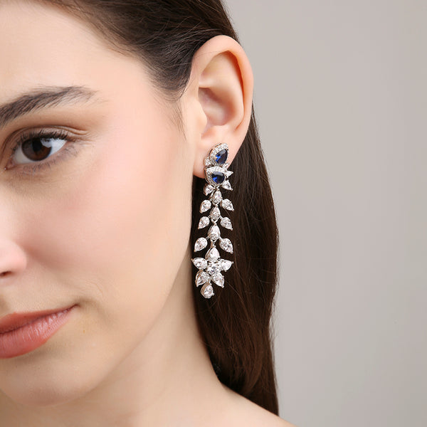 Floral Drop Petal Danglers - Blue Sapphire