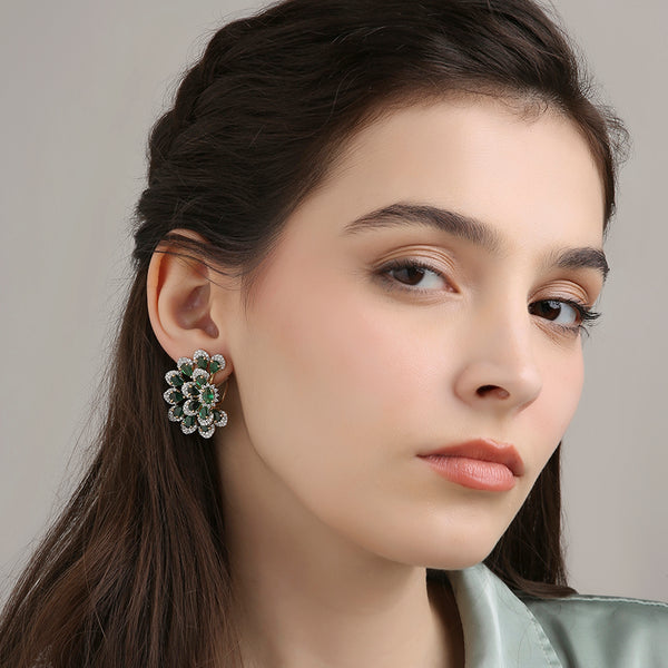 3D Petal Floral Studs - Olive Green