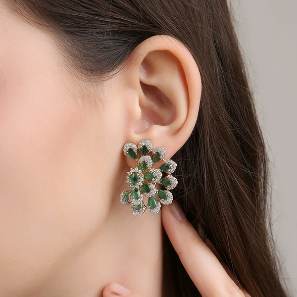 3D Petal Floral Studs - Olive Green