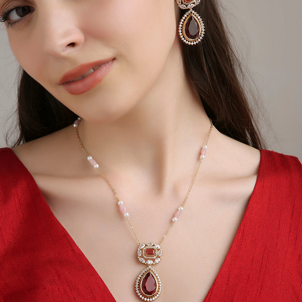Polki Styled Set - Ruby Red