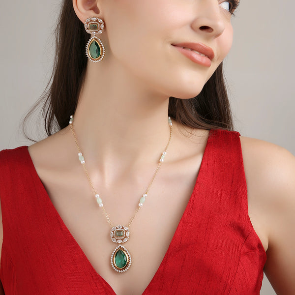 Polki Styled Set - Aqua Green