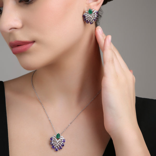 Studded V Set - Lavender with Green