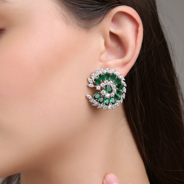 Marquise Oval Studs - Emerald Green