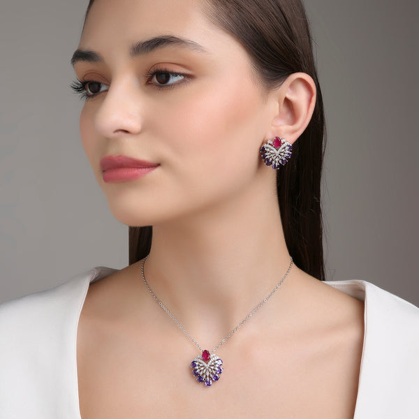Studded V Set - Lavender with Ruby Pink