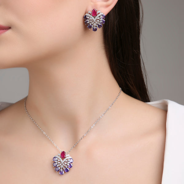 Studded V Set - Lavender with Ruby Pink