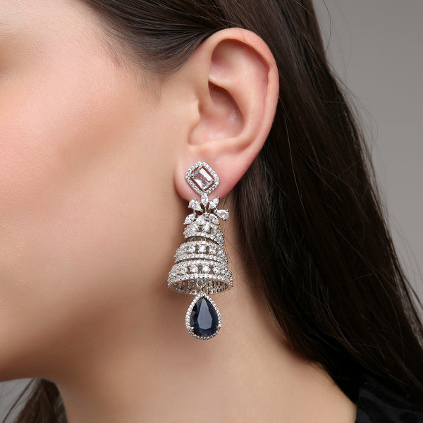 Semi Rotating Jhumkis - Blue Sapphire