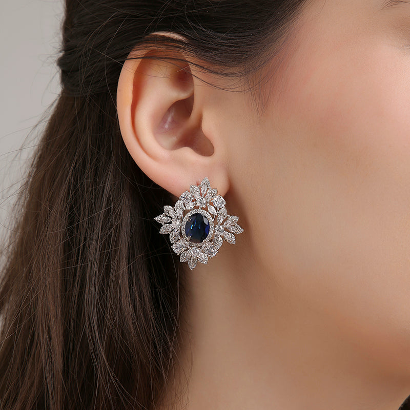 Engraved Studs - Blue Sapphire