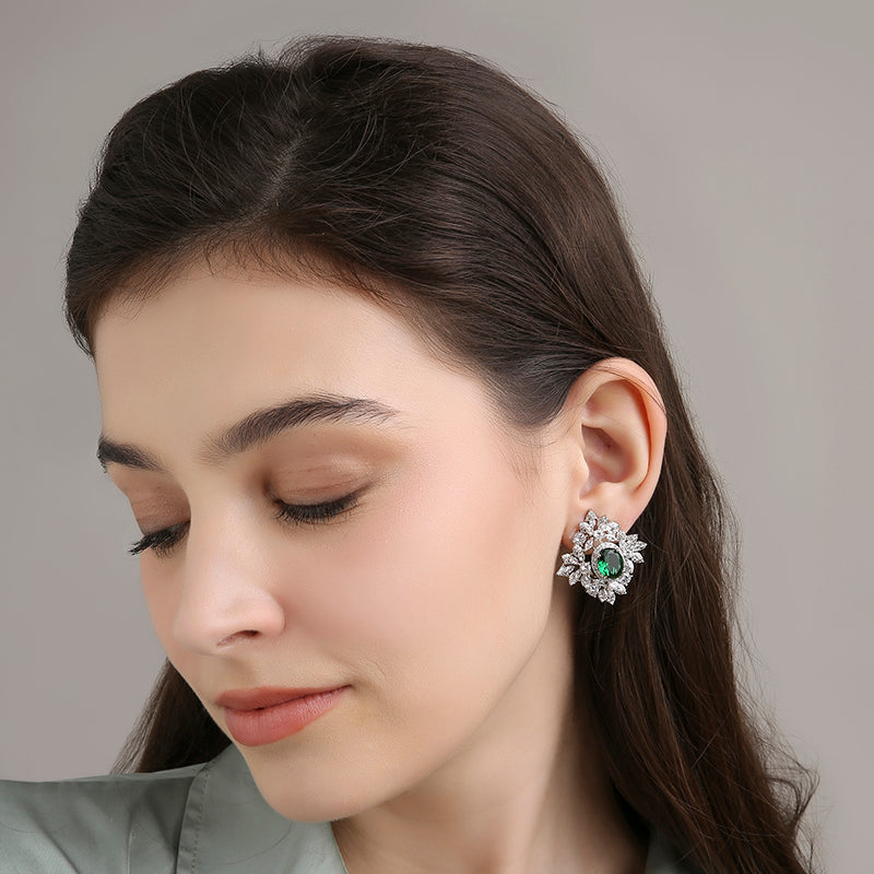 Engraved Studs - Emerald Green