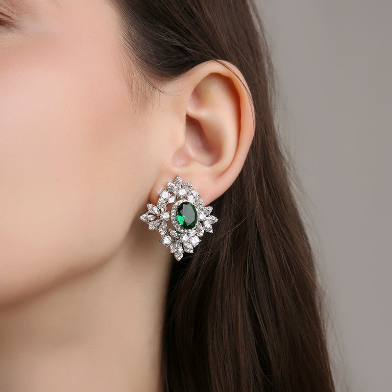 Engraved Studs - Emerald Green
