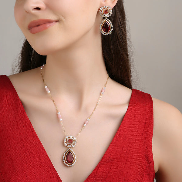 Polki Styled Set - Ruby Red