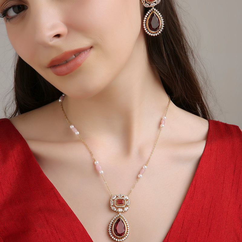 Polki Styled Set - Ruby Red