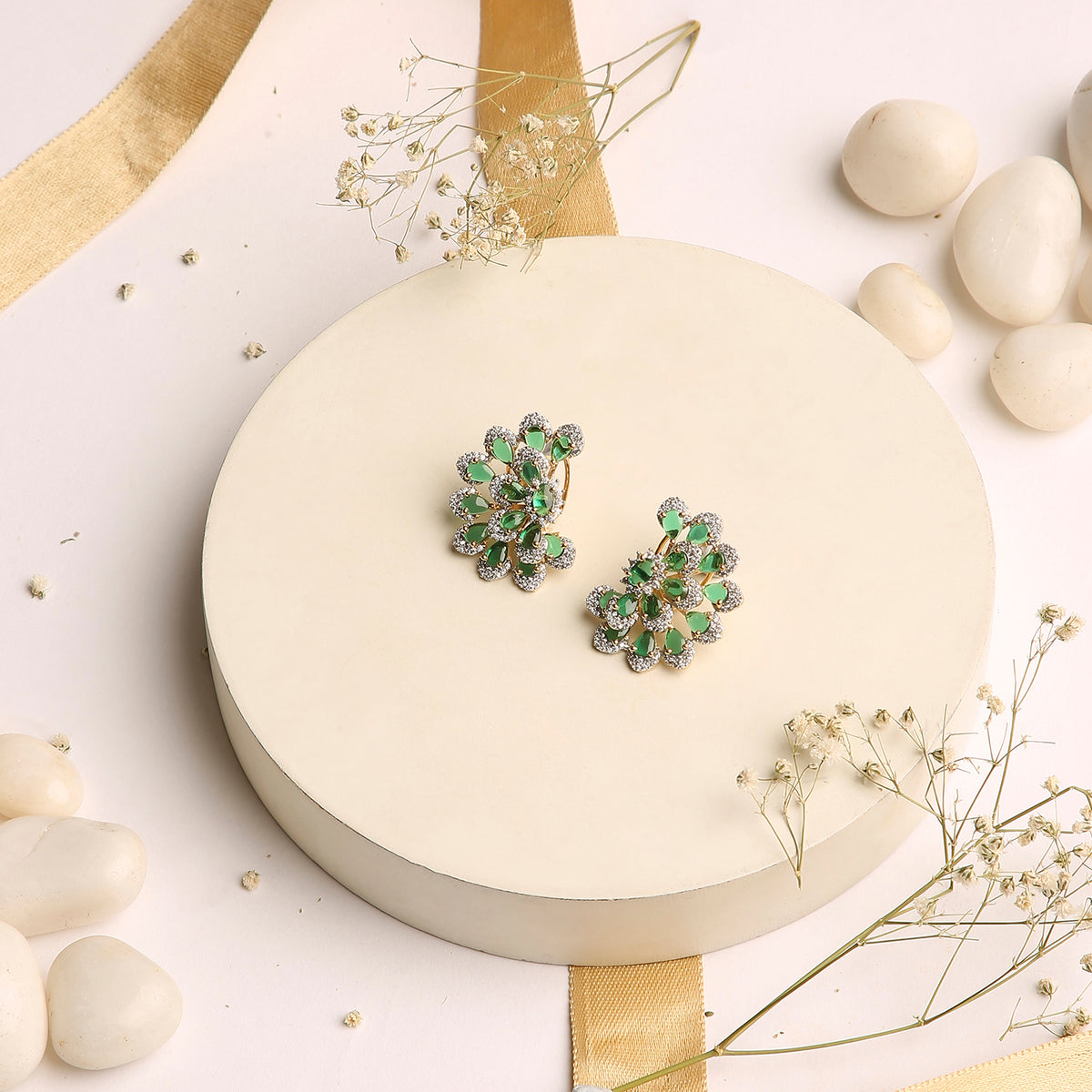 3D Petal Floral Studs - Olive Green