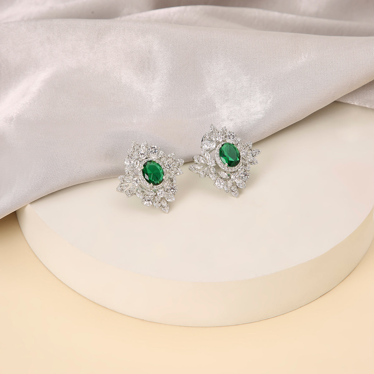 Engraved Studs - Emerald Green