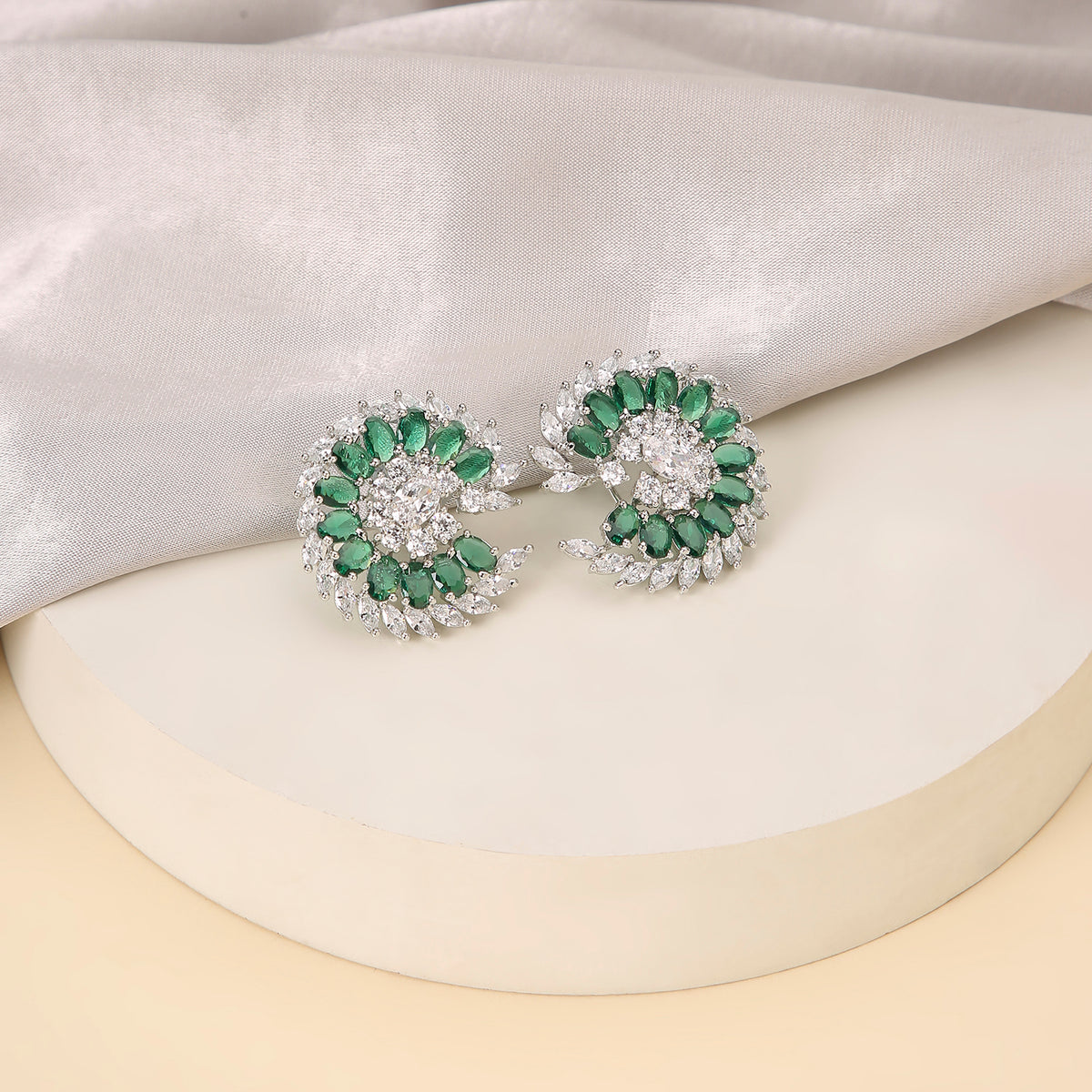 Marquise Oval Studs - Emerald Green