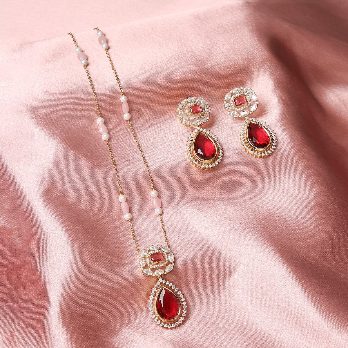 Polki Styled Set - Ruby Red