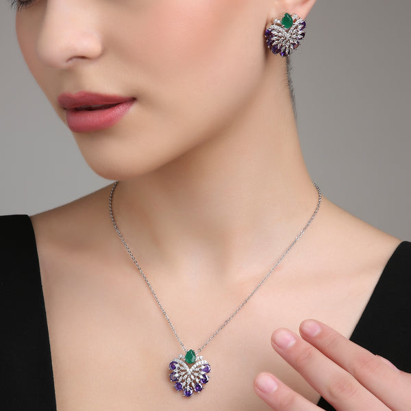 Studded V Set - Lavender with Green