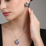 Studded V Set - Lavender with Green