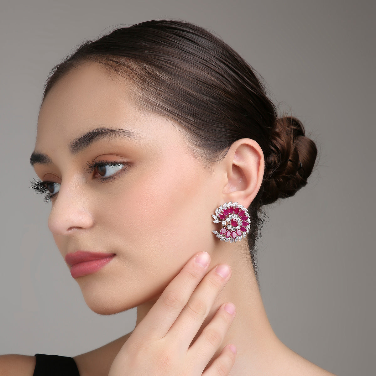 Marquise Oval Studs - Rani Pink
