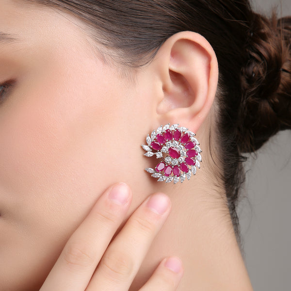 Marquise Oval Studs - Rani Pink
