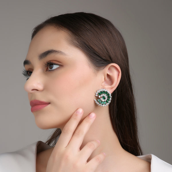 Marquise Oval Studs - Emerald Green