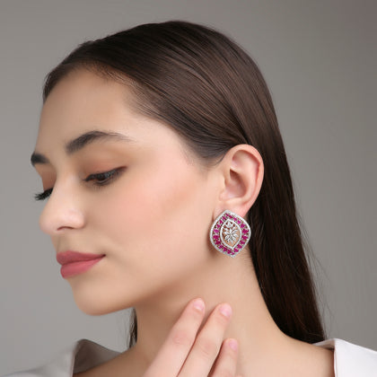 3D Paan Studs - Rani Pink