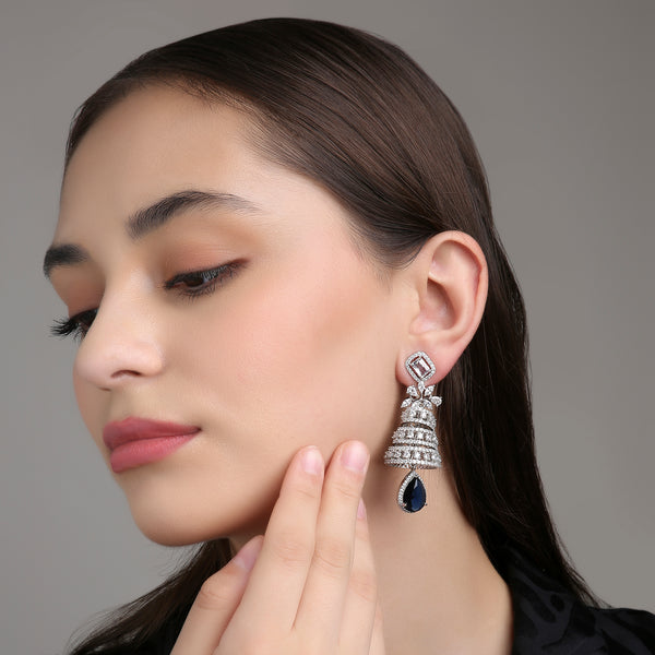 Semi Rotating Jhumkis - Blue Sapphire
