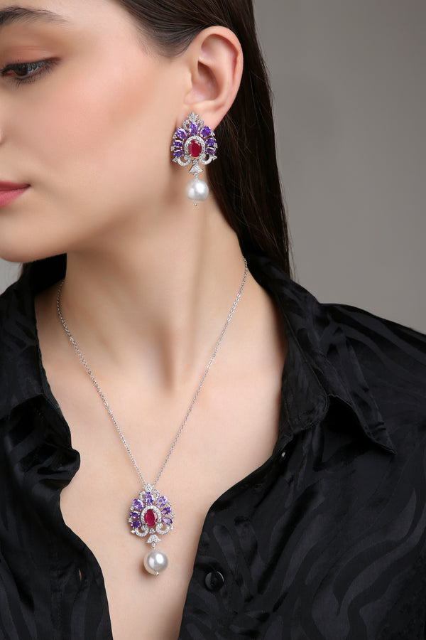 Victorian Drop Set - Lavender with Ruby Pink