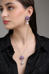 Victorian Drop Set - Lavender with Ruby Pink